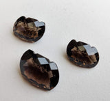 3 Pc Set Smoky Quartz Fancy Emerald Cut Hand Carved Cut Stones, Filigree Finding