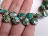 10-11 mm Mojave Amazonite Copper Turquoise Faceted Heart Beads, Copper Turquoise