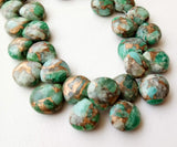 9-11 mm Mojave Amazonite Copper Turquoise Plain Heart Beads, Copper Turquoise