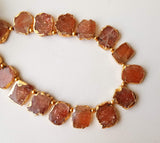 11-13mm Sunstone Slice Beads, Sunstone Electroplated Beads, Sunstone Necklace