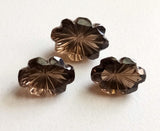 3 Pc Set Smoky Brown Quartz Fancy Shape Hand Carved Cut Stones, Filigree Finding