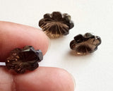 3 Pc Set Smoky Brown Quartz Fancy Shape Hand Carved Cut Stones, Filigree Finding