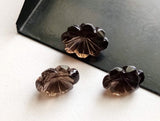 3 Pc Set Smoky Brown Quartz Fancy Shape Hand Carved Cut Stones, Filigree Finding