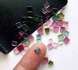 3-4mm Multi Tourmaline Plain Square Cabochons, Natural Square Flat back