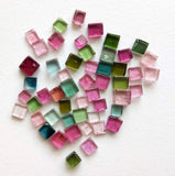 3-4mm Multi Tourmaline Plain Square Cabochons, Natural Square Flat back