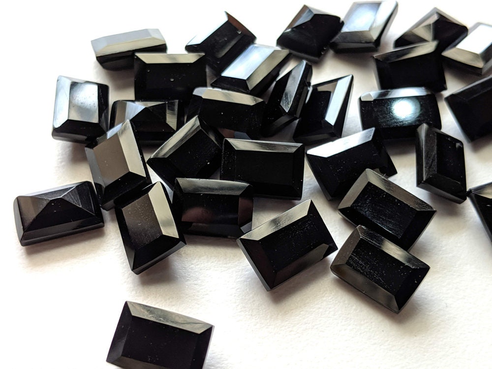 8x12mm Black Onyx, Emerald Cut Black Onyx Cutstones, Natural Black Onyx