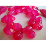 10x10 mm Hot Pink Chalcedony Faceted Heart, Hot Pink Chalcedony Briolettes, Pink