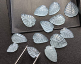 11-14mm Aquamarine Cabochons, Natural Hand Carved Leaf Shape Cabochons