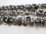 8x10 mm Black Rutile Quartz Faceted Pear Beads, Rutilated Quartz Beads, Faceted