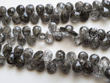 8x10 mm Black Rutile Quartz Faceted Pear Beads, Rutilated Quartz Beads, Faceted