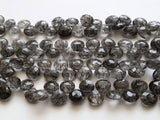 11 mm Black Rutile Quartz Faceted Heart Beads, Rutilated Quartz Beads, Faceted