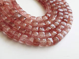 6.5-8 mm Strawberry Quartz Faceted Box, Strawberry Quartz Faceted Cube Beads