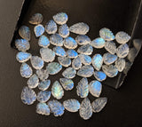 7-11mm Rainbow Moonstone Cabochons, Natural Hand Carved Leaf Shape Cabochons