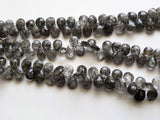 8x10 mm Black Rutile Quartz Faceted Pear Beads, Rutilated Quartz Beads, Faceted