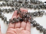 11 mm Black Rutile Quartz Faceted Heart Beads, Rutilated Quartz Beads, Faceted