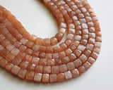 7-7.5 mm Peach Moonstone Faceted Box Beads, Peach Moonstone Beads, Moonstone