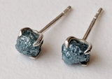 4.5mm Blue Raw Diamond Studs 2 Pcs Matched Pair Rough Diamond Studs