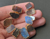 11-16mm Labradorite Slice Beads, Electroplated Labradorite Beads, 10 Pcs