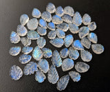 7-11mm Rainbow Moonstone Cabochons, Natural Hand Carved Leaf Shape Cabochons