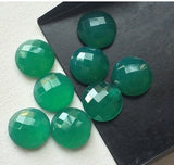 13mm Green Onyx Faceted Round Cabochons, Round Rose Cut Green Onyx