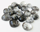 10-12mm Black Rutile Quartz Plain Flat back Cabochon, Rutiliated Quartz Gemstone