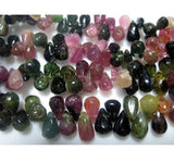 5x7mm Rough Multi Tourmaline Plain Tear Drop Bead Raw Multi Tourmaline Briolette