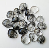 10-12mm Black Rutile Quartz Plain Flat back Cabochon, Rutiliated Quartz Gemstone