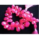 15x10 To 11x8 mm Hot Pink Chalcedony Faceted Pear, Pink Chalcedony Briolettes