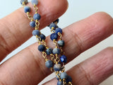 3.5mm Sodalite Faceted Rondelles in 925 Silver Gold Plated Wire Wrapped Rosary