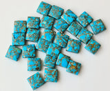 11-12mm Blue Copper Turquoise Plain Square Cabochons, 5 Pcs Copper Square