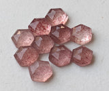 7-7.5mm Strawberry Quartz Faceted Hexagon Flat Back Cabochons, Rose Cut