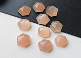 6.5-7mm Peach Moonstone Faceted Hexagon Flat Back Cabochons, Moonstone Rose Cut