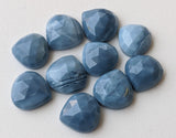 9.5-10mm Blue Opal Cabochons, Natural Blue Opal Faceted Heart Shaped Flat Back