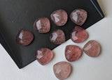 10mm Strawberry Quartz Cabochons, Natural Strawberry Faceted Heart Shaped