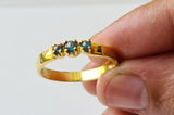 Blue Diamond Ring, 925 Silver with Gold Polish Solid Stackable Ring