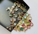 9.5-10mm Tourmaline Plain Square Shape Bezel Connectors 5 Pcs Tourmaline Single