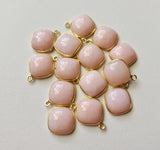 15mm Pink Opal Plain Bezel Connectors 7 Pcs Plain Cushion Cut Single Loop