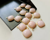 15mm Pink Opal Plain Bezel Connectors 7 Pcs Plain Cushion Cut Single Loop