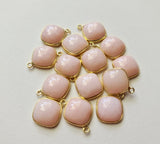 15mm Pink Opal Plain Bezel Connectors 7 Pcs Plain Cushion Cut Single Loop