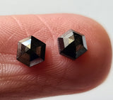 Black Hexagon Shaped Diamond, 5.3-5.5mm, 1.06 Ct Matched Pair for Earrings-PDD98