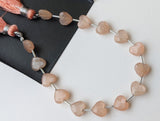 8 mm Peach Moonstone Heart Beads, 7 Inch, 15 Pcs Peach Moonstone Faceted Heart