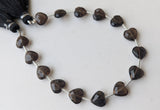 8 mm Smoky Quartz Heart Bead, 7 Inch, 15 Pcs Smoky Quartz Faceted Heart Straight