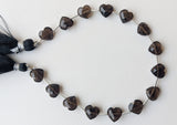 8 mm Smoky Quartz Heart Beads, 7 Inch, 15 Pcs Smoky Quartz Faceted Heart Side