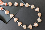 8 mm Peach Moonstone Heart Beads, 7 Inch, 15 Pcs Peach Moonstone Faceted Heart