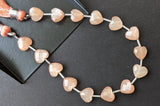 8mm Peach Moonstone Heart Beads, 7 Inch, 15 Pcs Peach Moonstone Faceted Heart