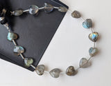 8 mm Labradorite Heart Beads, 7 Inch, 15 Pcs Labradorite Faceted Straight Drill