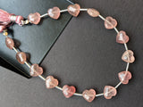 8 mm Strawberry Quartz Heart Beads, 7 Inch, 15 Pcs Strawberry Quartz Faceted