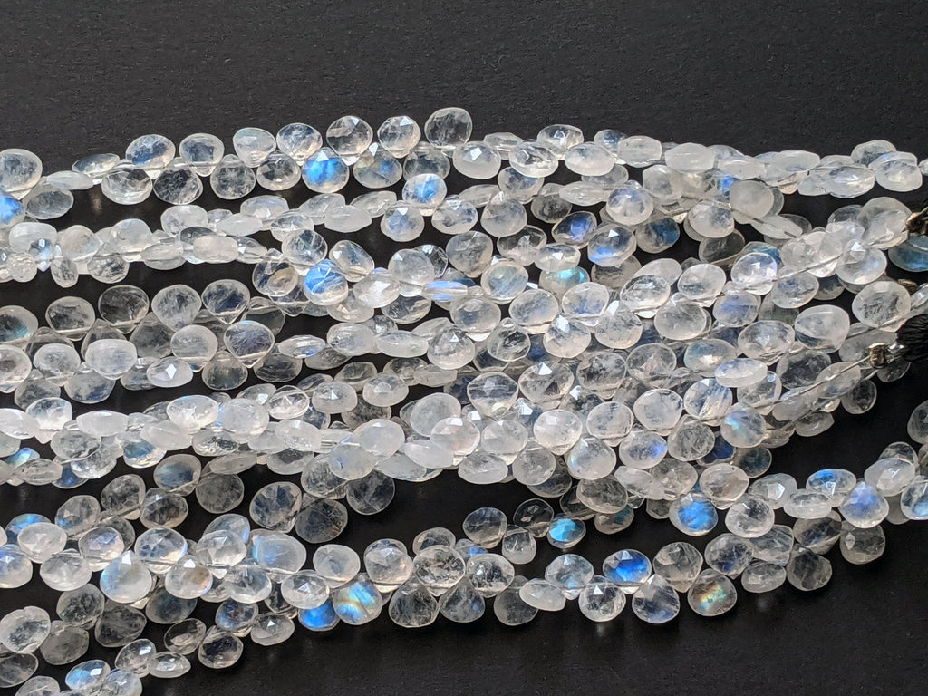 6 mm Rainbow Moonstone Faceted Heart Beads, Rainbow Moonstone Beads, Loose
