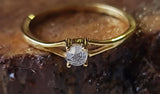 Rose Cut Diamond Ring in 925 Silver with Gold Polish Solid Stackable Ring