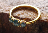 Rose Cut Diamond Ring in 925 Silver with Gold Polish Blue Stackable Ring